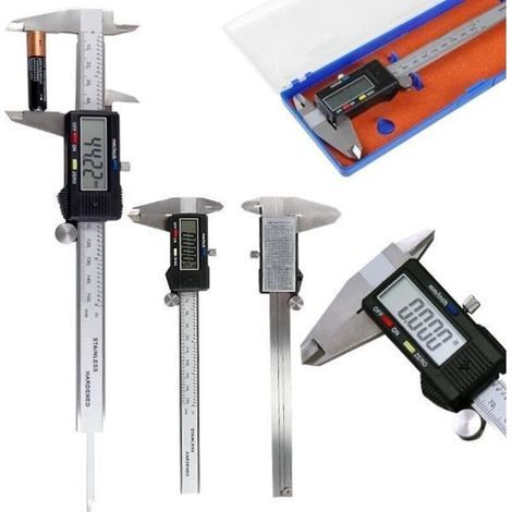 pair Pied à Coulisse - Calibrateur digital avec écran LED - Précision 1 mm - Corps en acier inoxydable
