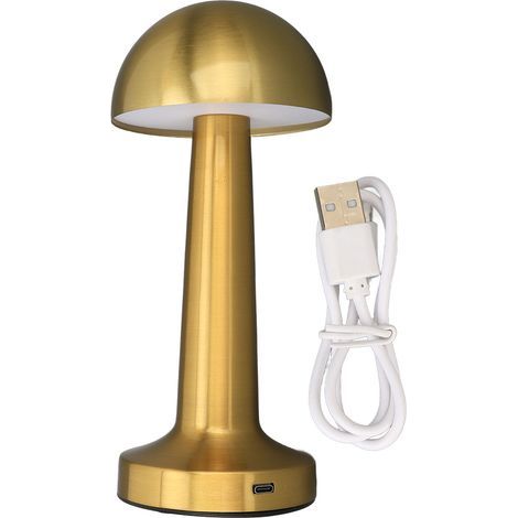 Portable table lamp with 3 color temperatures, touch control, rechargeable, wireless, mushroom-shaped bedside lamp for bedroom, home, gold (1/5)