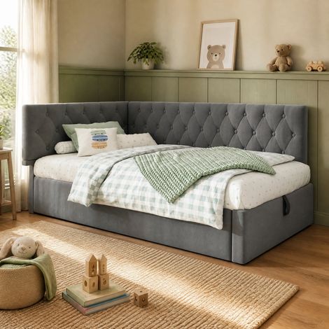 Lit coffre 90x190 cm en velours gris HAVRYA (1/5)
