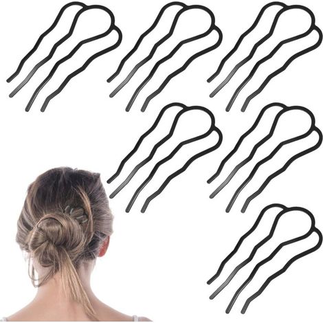 6-teiliges Set Damen-Haarnadeln, Haarknotenclips, Haarkämme, 4-zinkige U-förmige Haargabeln aus Metall für Haarknoten, Haarknoten-Accessoires für Damen (1/4)