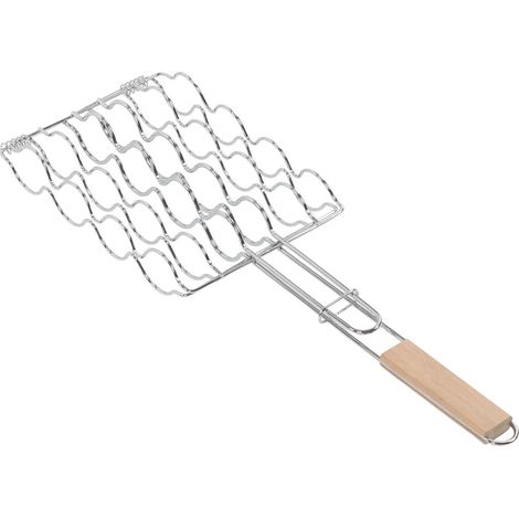 Panier à maïs pour barbecue en acier inoxydable avec poignée en bois de hêtre, capacité 4 épis, idéal pour camping et grillades