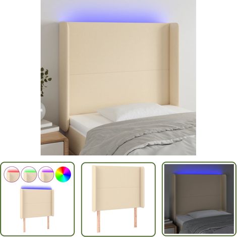 The Living Store Tête de lit à LED Crème 93x16x118/128 cm Tissu - Tête De Lit Led - Têtière De Lit - Éclairage Led - Chambre À Coucher - Décoration Murale (1/5)