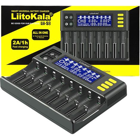 Chargeur de batterie Chargeur rapide avec écran LCD tactile, 18650 à 8 fentes 9 V pour Li-Ion LiFePO4 Ni-MH Ni-CD AA AAA C 21700 26650 13650 16340 18700 RCR123 (1/5)