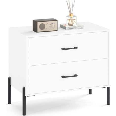Table de chevet 2 tiroirs, meuble de rangement pour chambre, pieds en métal surélevés (1/5)