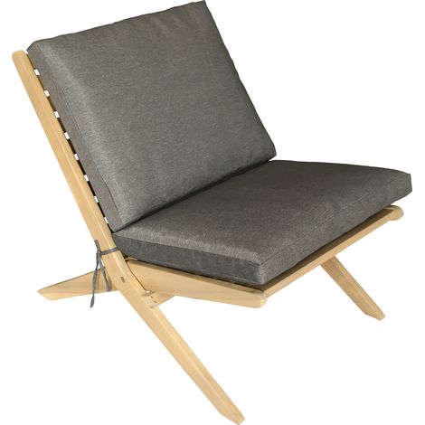 HAPPY GARDEN - Fauteuil pliant en acacia et coussins gris FARO