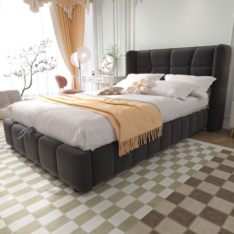 lit enfant coffre rangement 90x200 tissu rembourré gris OKMYHOME (1/5)
