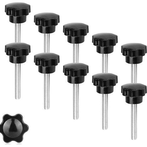 CSPARKV Lot de 10 vis à étoile M8 x 50 mm - Filetage - Bouton de serrage - Vis à ailettes - Écrou étoile - Noir - Vis moletées - Vis à tête étoile - Vis avec poignée pour machine-outil (1/5)