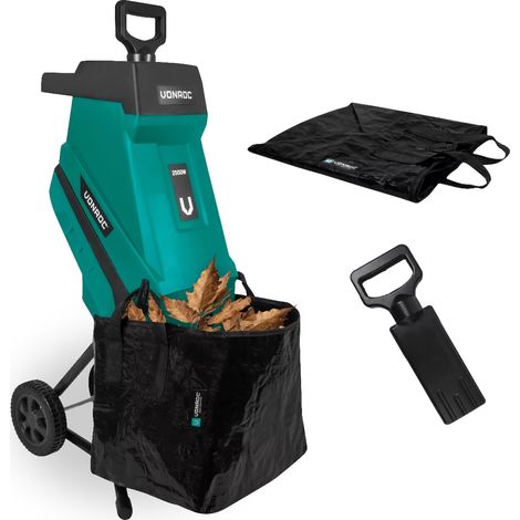 Häcksler 2500W - Für Äste bis Ø45mm - Inkl. 45L Auffangsack & Schiebestock
