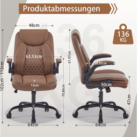 Chaise de bureau ergonomique en cuir marron, hauteur réglable HAVRYA (1/5)