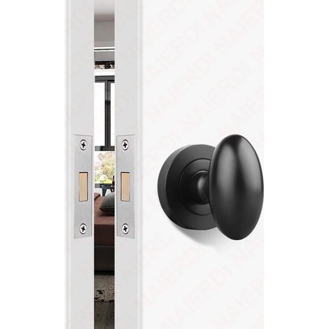 (Ovale Noir) Ensemble de poignée de porte à verrouillage invisible en alliage de zinc noir avec serrure mécanique sans clé, poignée de porte coulissante invisible (1/5)