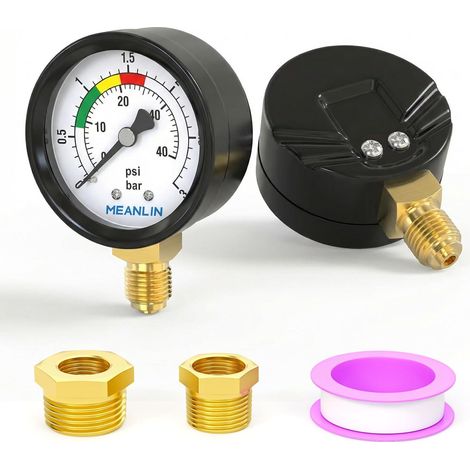 03Bar/040Psi Pressure Gauge for Pool, 1/4" BSP 2" Face DIAL for Pools, Spas, Fish Ponds, with Hex Socket 1/2 Inch BSP and 3/8 Inch BSP, Bottom Mount (1/5)