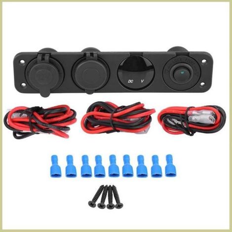 Voltmetro digitale Cocosity 12-24V con LED verde, caricatore USB doppio, spina accendisigari, presa video autoradio, luce verde (1/5)