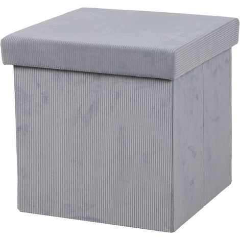Pouf de rangement pliable en velours côtelé "Kube" - Gris clair - L 76 x P 37,5 x H 37,5 c - Livraison gratuite (1/2)