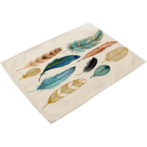 Nappe De Table - Motif Plumes Colorées - Coton Et Lin Résistant À La Chaleur - Pour Cuisine Et Fêtes - Lot De 1