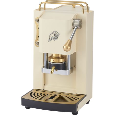 FABER COFFEE MACHINES 3.0 Pro Essential – Cafetera ESE compacta de 44 mm con bidón de cristal, soporte para cápsulas extraíble y prensa ajustable de latón (Old British White, latón)