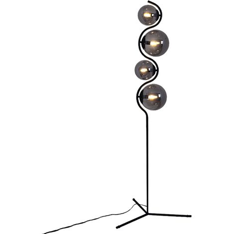 Piantana, soggiorno, vetro fumè, 4 fiamme, lampada da camera, metallo nero, 4x E14, PxH 66 x 160 cm (1/5)