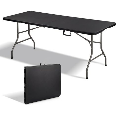 Table Pliante portable 180 x 74 x 74 cm TEENO, Table Pliante Exterieur 6 Or 8 Places, avec Verrou de Sécurité, Table de Jardin Pliante, Noir (1/5)