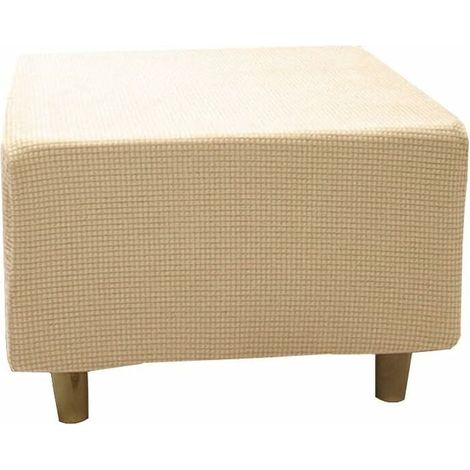 Square Stretch Pouf Covers, Footstool Cover Furniture Protector Stool Cover with Washable Non-Slip Elastic Bottom (M,Jacquard Beige) (1/5)