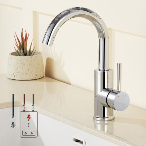 Auralum Niederdruck Wasserhahn Bad, 360° drehbare Waschtischarmatur Bad, Waschbecken Armatur mit hohem Auslauf, Mischbatterie für Badezimmer, Chrom (1/5)