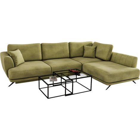 Canapé convertible angle droit tissu vert kaki Savary 280cm (1/5)