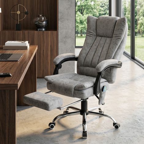 Silla de Oficina con 6 Puntos de Masaje Ajustable con Función de Calefacción Reposapiés Retráctil y Control Remoto Gris (1/5)