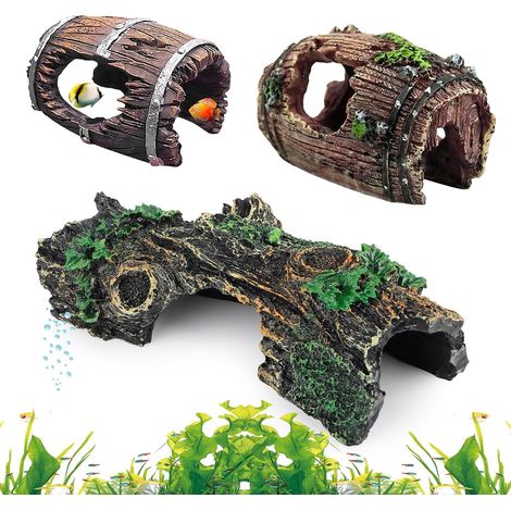3 Pièces Décoration Aquarium Grain de Bois, Aquarium Tronc d'arbre DéCoration, Décor de Grotte D'Aquarium pour Petites Crevettes Poissons Autres Animaux Aquatiques Petite Moyenne Taille (1/5)