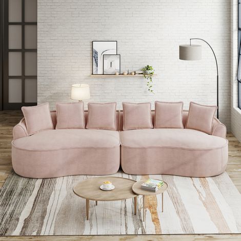 Modulares 4-Sitzer-Sofa 320x114x67 cm Rosa Chenille rahmenlos mit tiefer Chaiselongue (1/5)