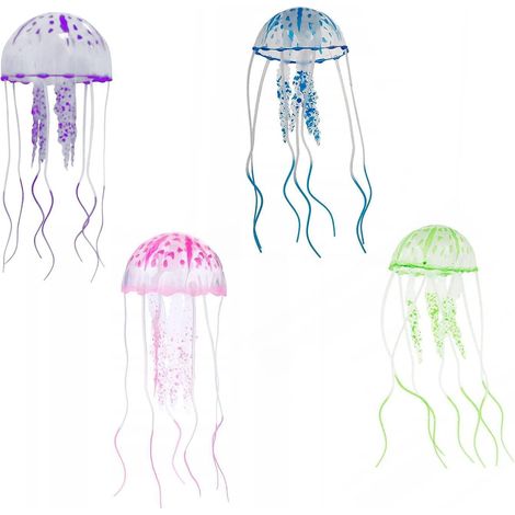 4 Pcs Mduse Artificielle(4 Couleurs), Dcoration Aquarium, Mduse Silicone, Mduse Lumineuse Fluorescence Mduse Aquarium Dcoration Accessoires Pour A (1/5)