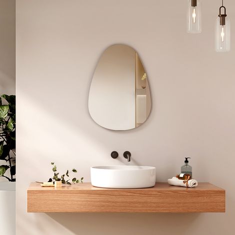 EMKE Miroir simple de salle de bain Asymétrique Miroir salle de bain sans cadre Miroir mural horizontal/vertical 50x70cm (1/5)