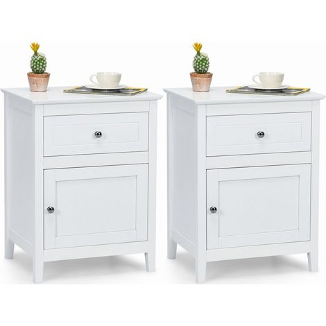 Set of 2 Nightstand Modern Sofa Side Table End Table Accent Side Table White (1/5)
