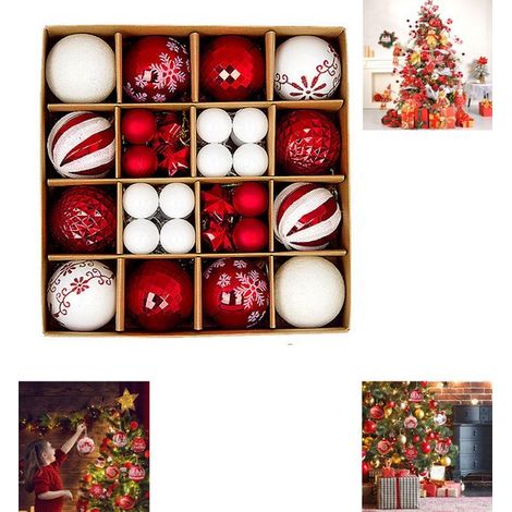 16 teiliges Weihnachtskugel Set mit Aufhängeringen in verschiedenen Größen für Christbaumschmuck und festliche Hochzeitsdekorationen. (1/5)