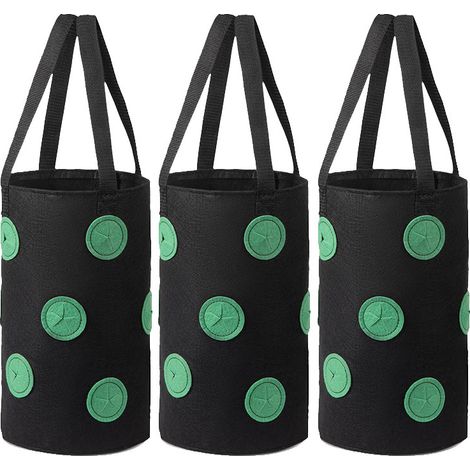 Panier multi-trous pour plantes à 12 trous, sac de culture de plantes, panier de culture de plantes avec points verts (suspendu noir) (1/5)