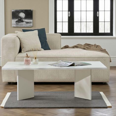 Table basse moderne blanche effet laque - pieds en V MARFA (1/5)
