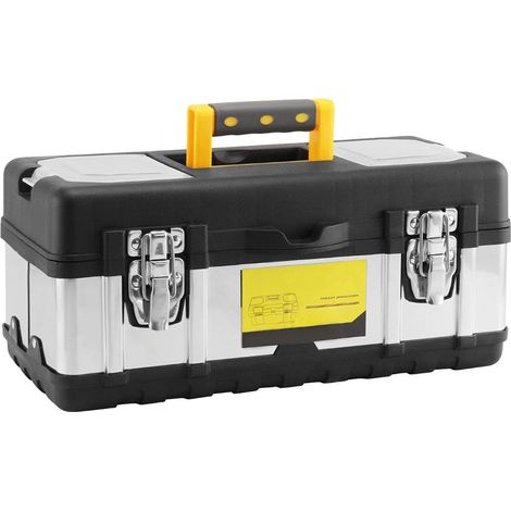 Tool box Heavy-Duty Large Tool Box Organiser Stainless Steel Toolbox Storage with Tray and Latch (14 INCH) (1/4)