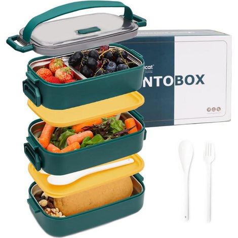 Lunchbox Brotdose Bento Auslaufsicher Edelstahl Edelstahl 1700ml-grün (1/5)
