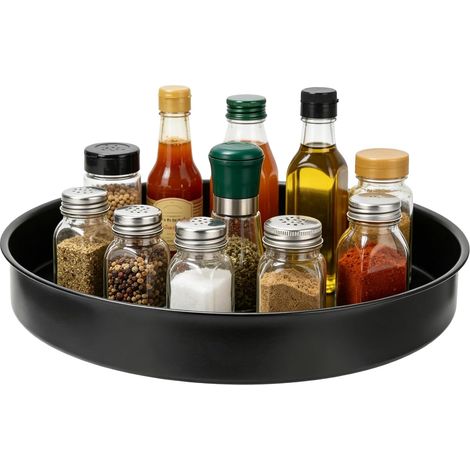 Lazy Susan - Plateau rotatif de 31,5 cm - Grand organiseur en acier au carbone pour plan de travail - Idéal pour cuisine, salle de bain, coiffeuse et garde-manger (1/5)