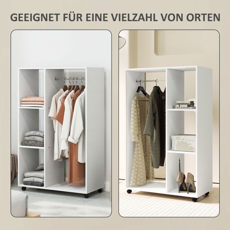 Armoire roulante avec penderie, porte-vêtements mobile sur roulettes, support à habits, 80 x 40 x 128 cm, blanc (1/4)