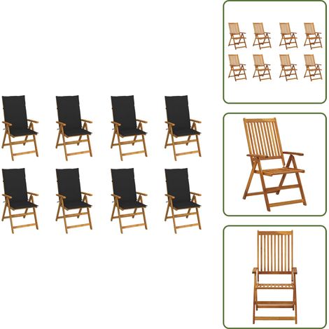 Chaises pliables de jardin avec coussins lot de 8 Bois d'acacia - Chaise De Jardin - Mobilier De Jardin - Chaise Pliante - Acacia - Chaise Extérieure (1/5)