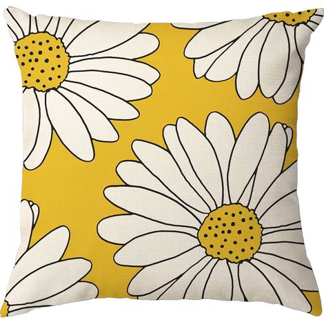 Housse de coussin pour salon, petit coussin à fleurs blanches, jaunes et grises, peluche simple (1/5)
