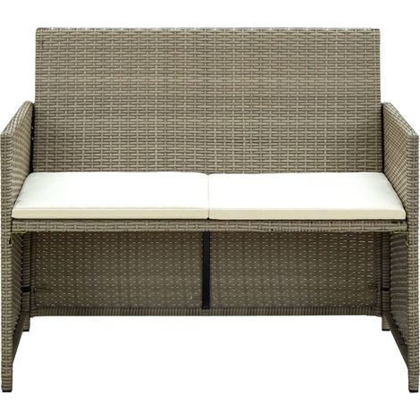 vidaXL 2 Seater Garden Sofa with Cushions Beige Poly Rattan
