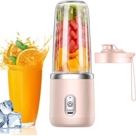 Tragbarer Standmixer, 400 ml tragbarer Smoothie-Maker, multifunktionaler elektrischer Standmixer mit Deckel und 6 Klingen, wiederaufladbar, mixt Smoothies, Proteinshakes und Eiswürfel