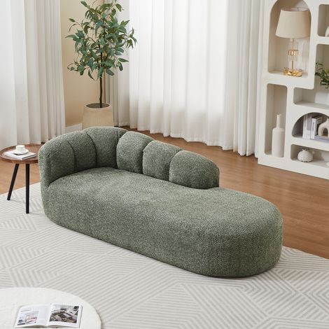 Chaise longue curva de chenilla verde salvia OKWISH (1/5)