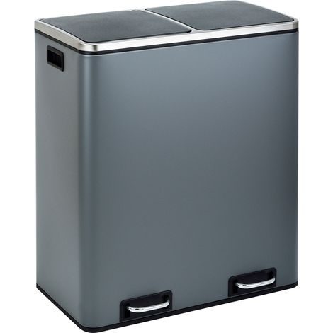 Svita – Poubelle à pédale 60 L – 2 compartiments pour tri des déchets – Acier peint par poudrage – Couvercles à fermeture lente