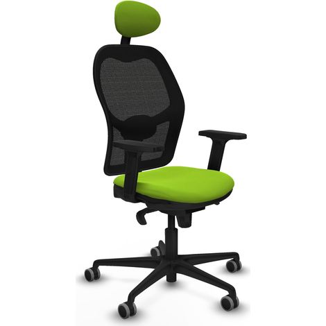 Jorquera sincro malla negra similpiel pistacho brazos 2D base nailon cabecero fijo ruedas 65mm engomada (1/5)