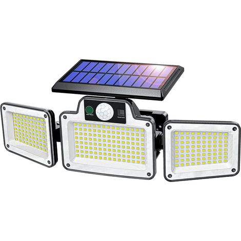Solarbetriebene Sicherheitsleuchten für den Außenbereich mit Bewegungsmelder, 3 verstellbare Leuchtenköpfe, IP65 wasserdicht, für Garten, Garage und Einfahrt, Schwarz