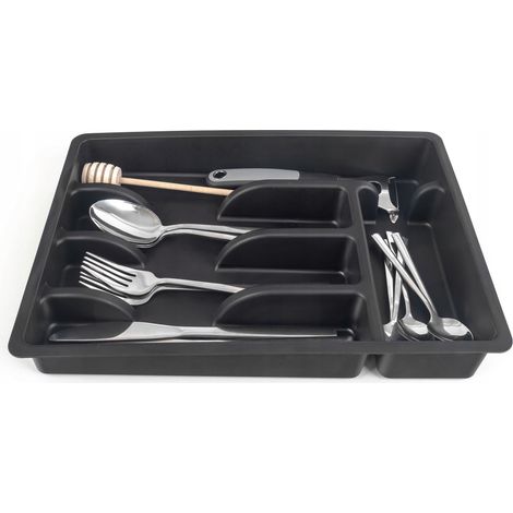 KADAX Insert en plastique pour tiroir de cuisine, organisateur pour couverts, noir (1/5)