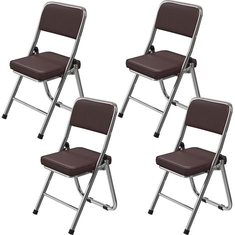 4er-Set Klappstühle für drinnen und draußen, bequemer Klappstuhl aus Kunstleder und Metall, für Garten, Esszimmer, Büro oder Konferenz – Braun, 45 x 46 x 82 cm (1/5)