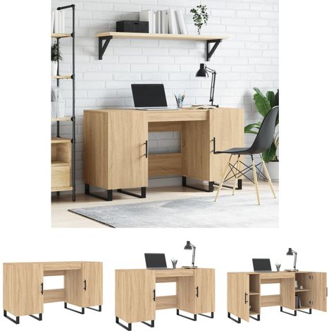 Schreibtisch mit Fächer - vidaXL Schreibtisch Sonoma-Eiche 140x50x75 cm Holzwerkstoff - Schreibtisch für Schlafzimmer (1/5)
