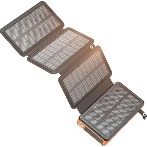ZOLGINAH Power Bank Solar Externo: Cargador Solar 25000mAh con 4 Paneles Solares Cargador Rápido de 18W con 3 Salidas para Smartphones, Tablets, Camping (1/5)
