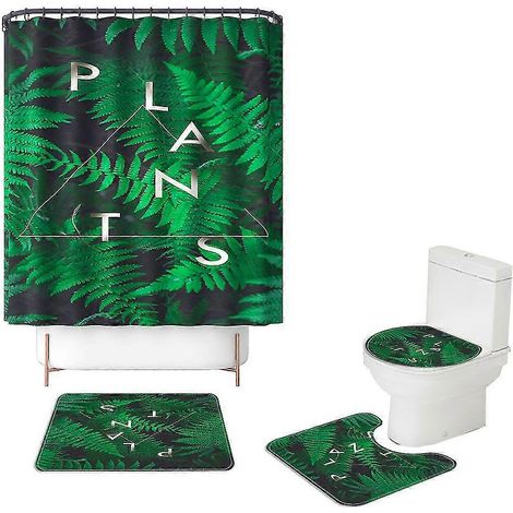 Rideau de douche à motif de feuilles vertes, tapis de toilette (1/5)